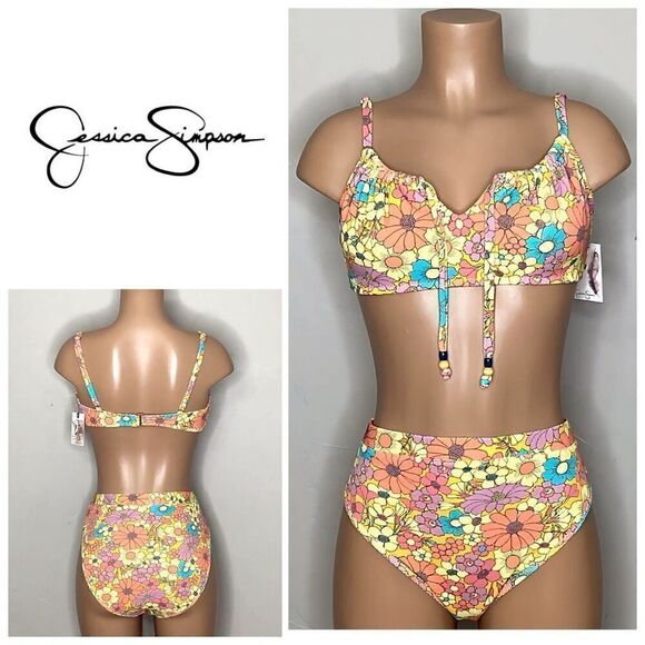 New. Jessica Simpson M-top/L-bottom floral bikini. Retails $129 - Picture 1 of 7